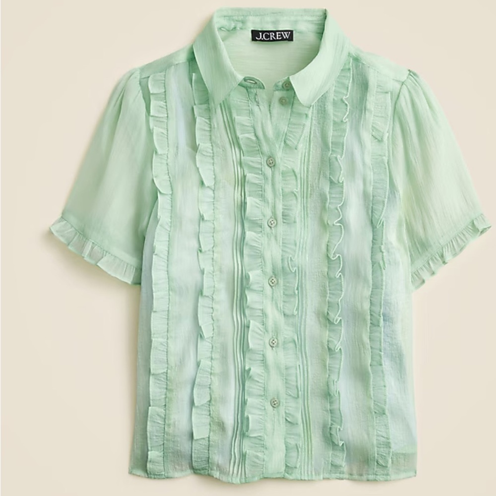 NWT JCrew Sheer ruffle-trim button-up top